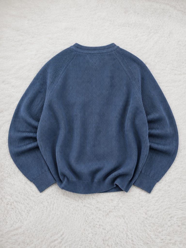Maglione Girocollo Hilfiger Denim Coste Raglan Logo Ricamato Vintage Y2K (XL) — foto 2