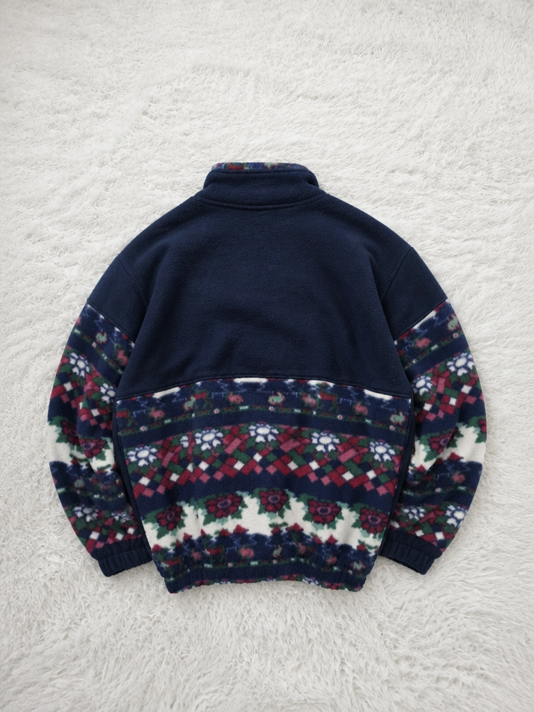 Pile Quarter Zip Marcel Clair Blu Navy Floreale Geometrico Vintage Y2K (S) — foto 2