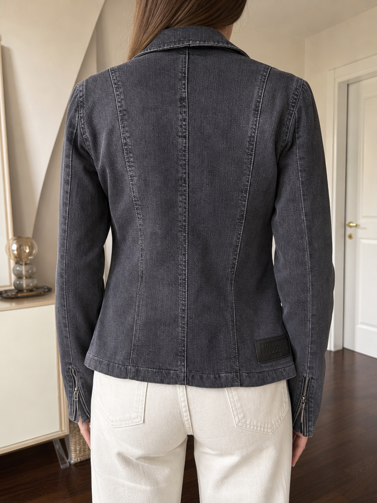 Giacca denim Moschino Jeans grigio antracite slavato Vintage Y2K Donna (S) — foto 2