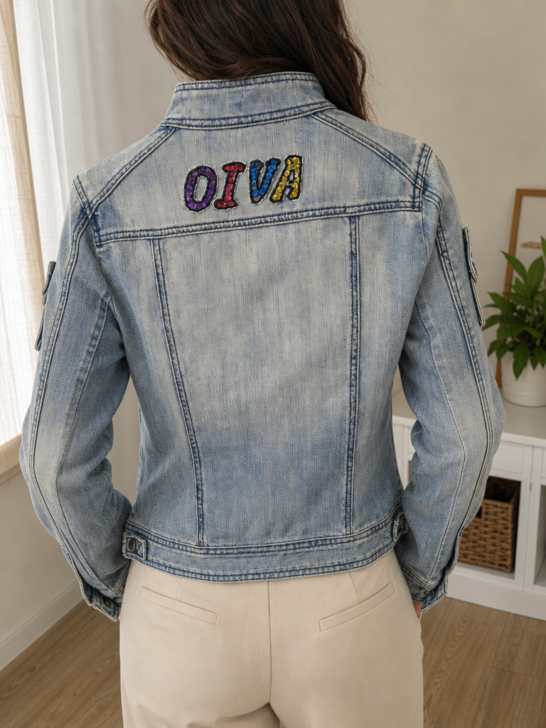 Giacca denim Farfal Lina Ricamo DIVA Blu slavato Vintage Y2K Donna (L) — foto 2