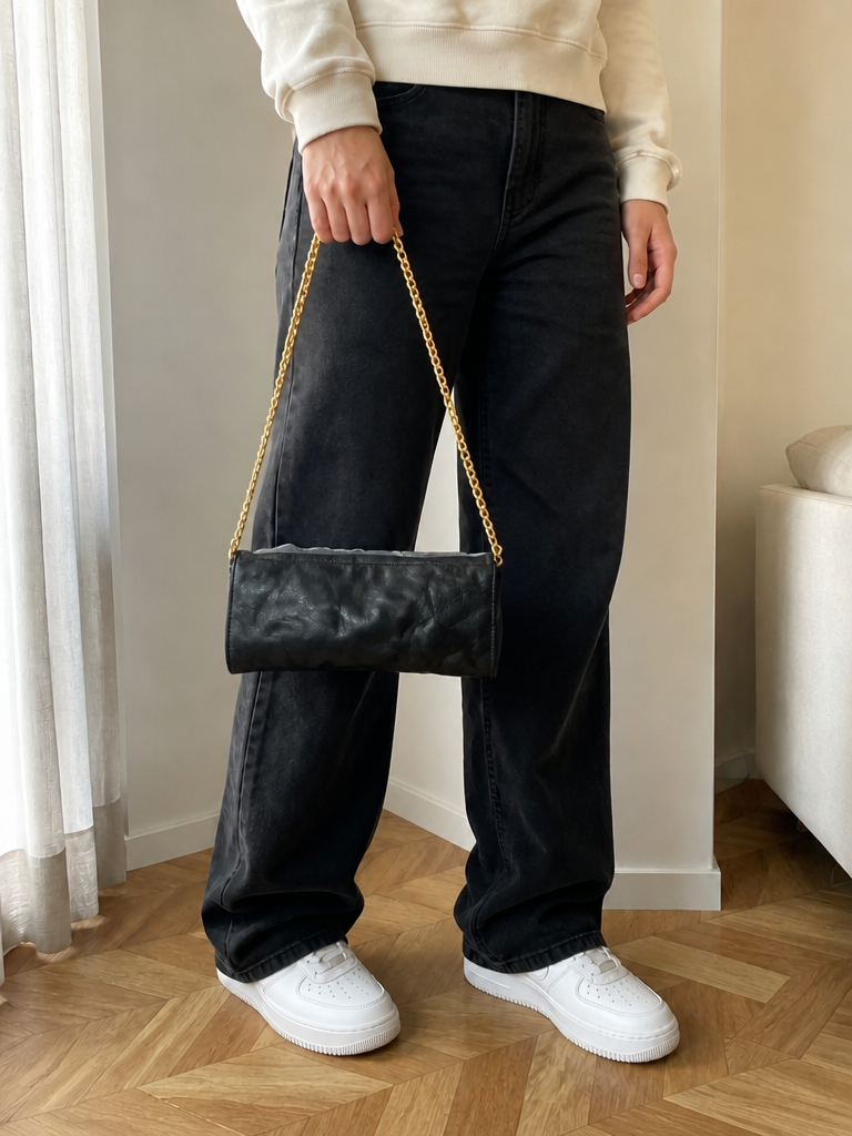 Borsa Clutch a Tracolla Catena Dorata Nero Vintage Y2K — foto 2