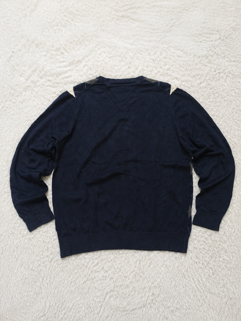 Maglione Tommy Hilfiger Scollo a V Argyle Blu navy Vintage Y2K (M) — foto 2