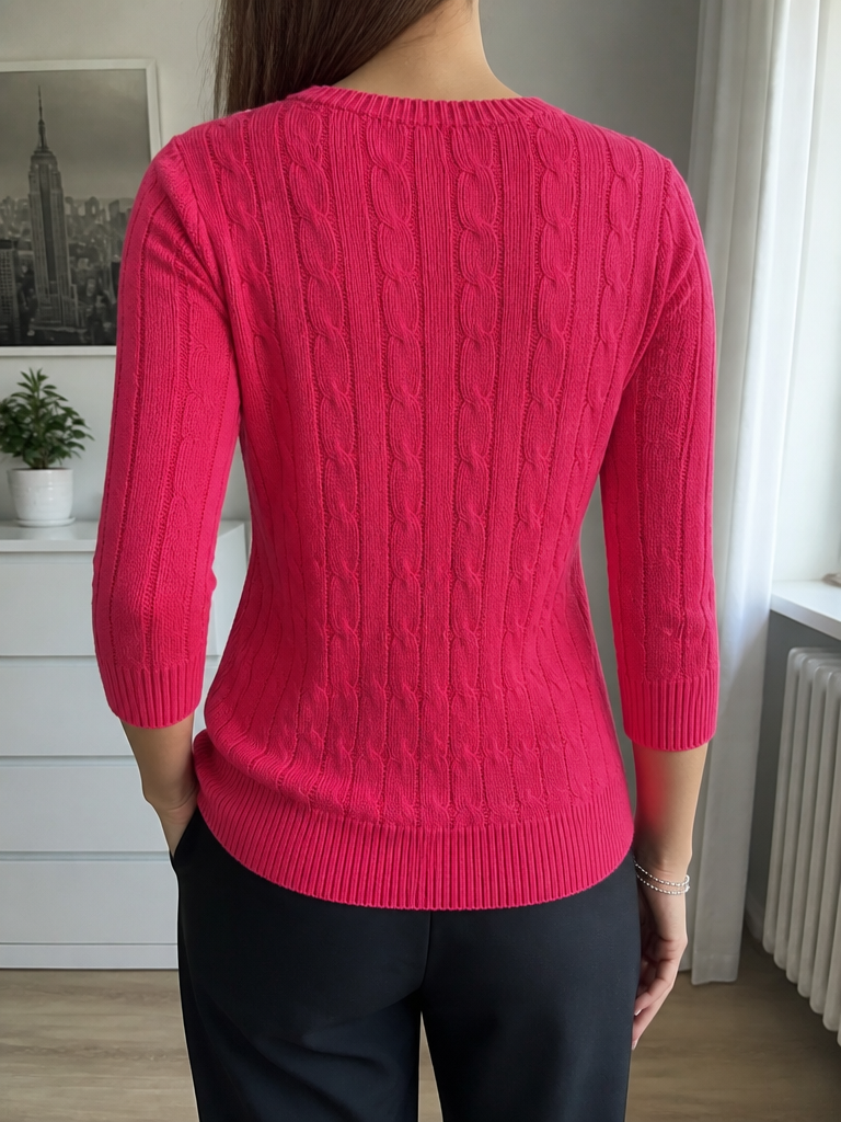 Maglia lunga Ralph Lauren a trecce rosa fucsia Vintage Y2K (M) — foto 2