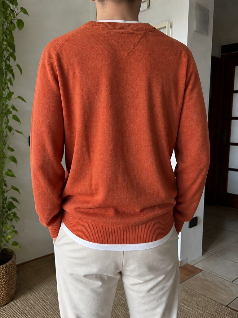 Maglione Tommy Hilfiger scollo a V arancione ruggine Vintage Y2K (M) — foto 2
