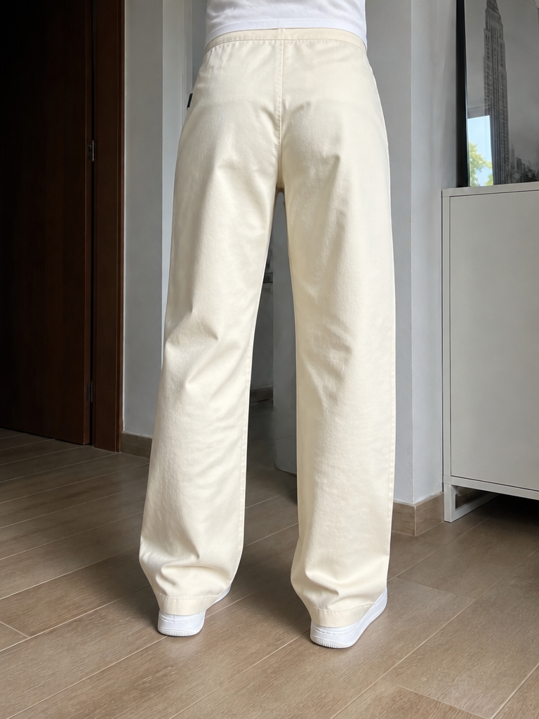 Pantaloni Gamba Dritta Leggermente Ampia Crema Chiaro Vintage Y2K (38) — foto 2