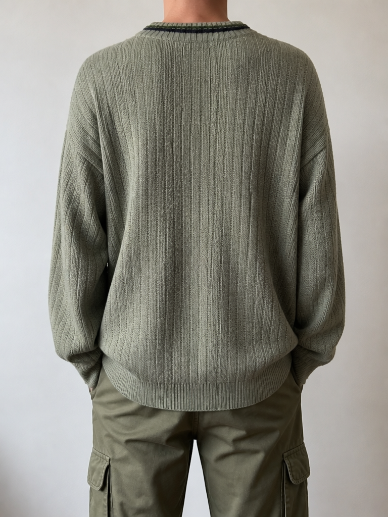 Maglione Verde Oliva Motivo Geometrico Vintage Y2K (L) — foto 2