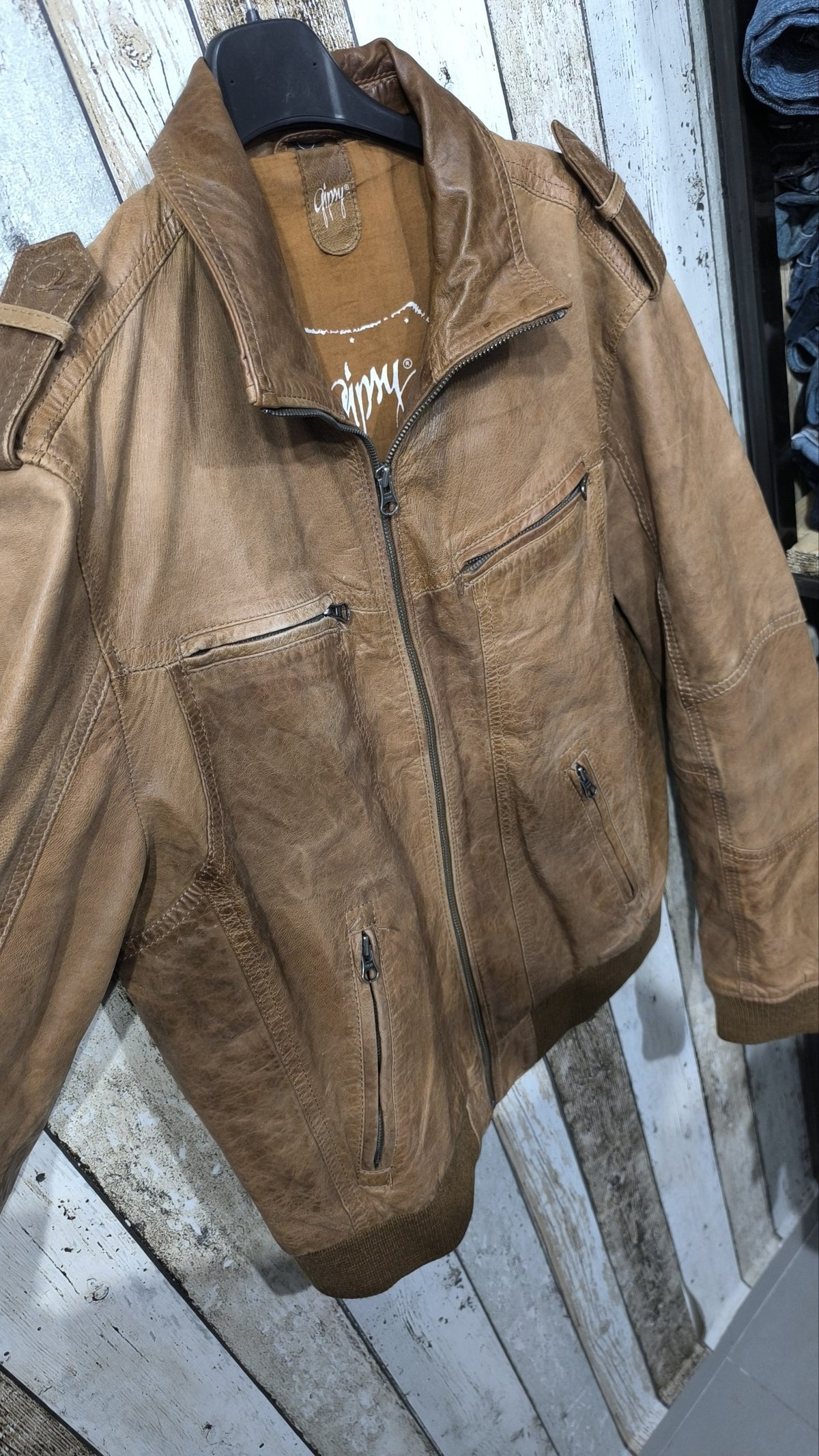 Giacca in pelle Gippy Marrone Colletto ampio Vintage Y2K (L) — foto 4