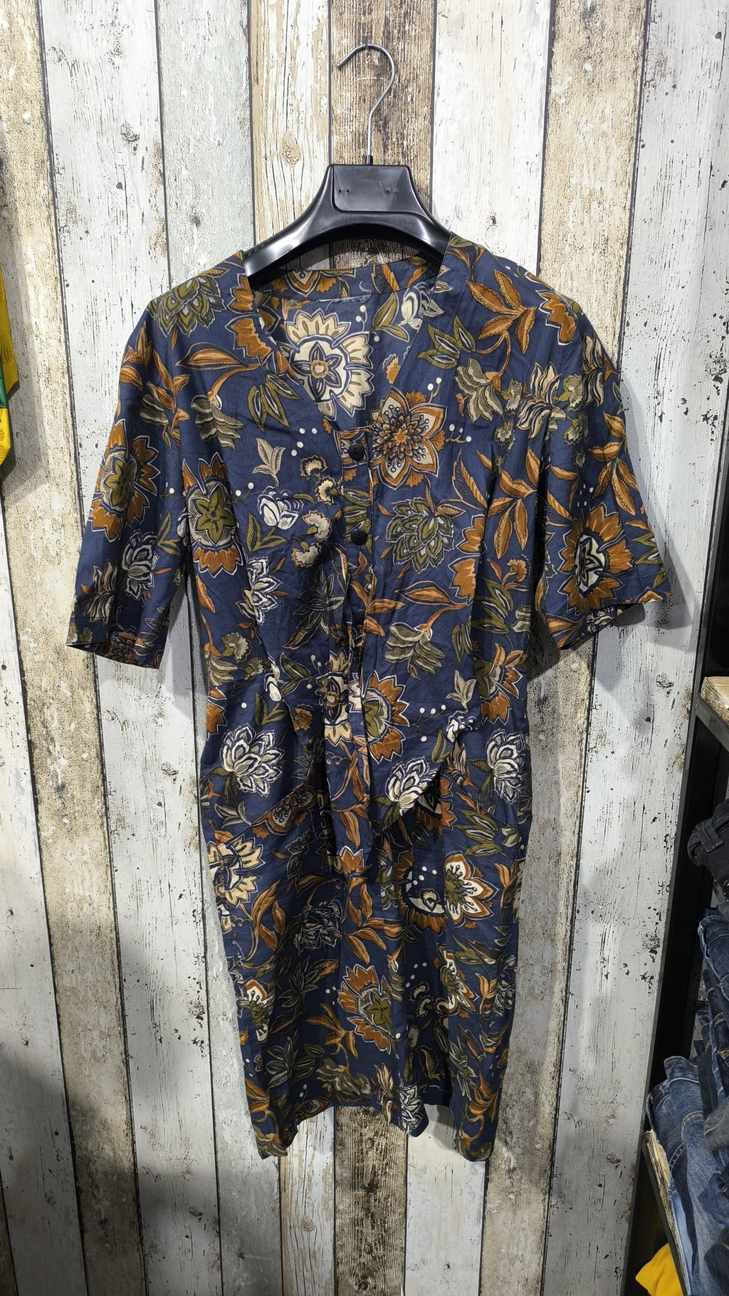 Tuta Maniche Corte Bottoni Floreale Blu Scuro Vintage Y2K (S) — foto 3