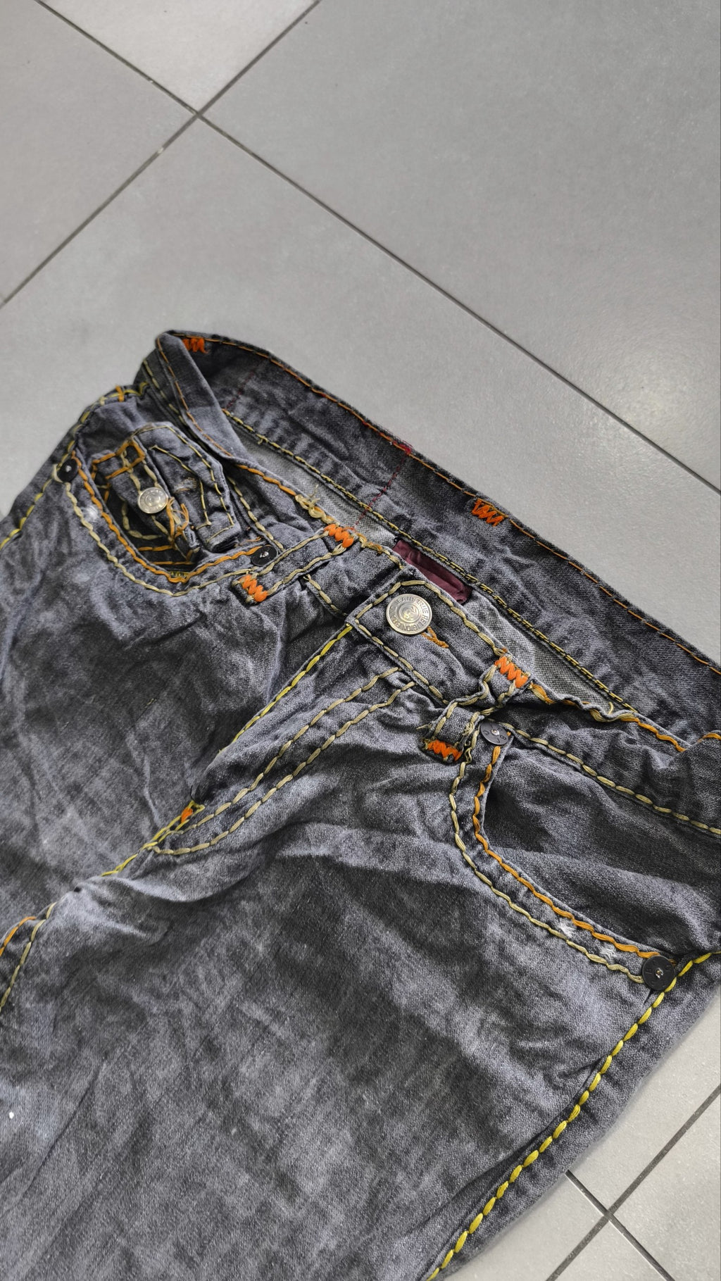 True Religion Jeans Grigio Scuro Cuciture Multicolor Vintage Y2K (L) — foto 8