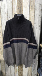 Maglione Quarter Zip Nero Grigio Rigato Vintage Y2K (XL) — foto 3