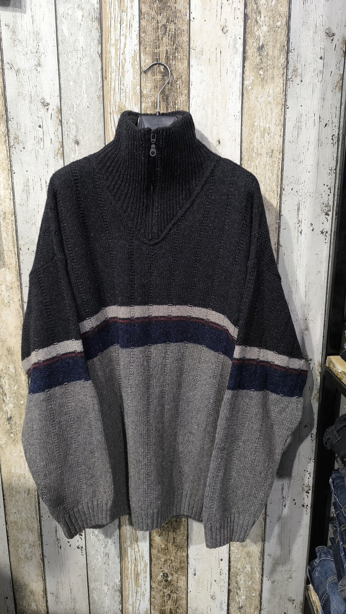 Maglione Quarter Zip Nero Grigio Rigato Vintage Y2K (XL) — foto 3