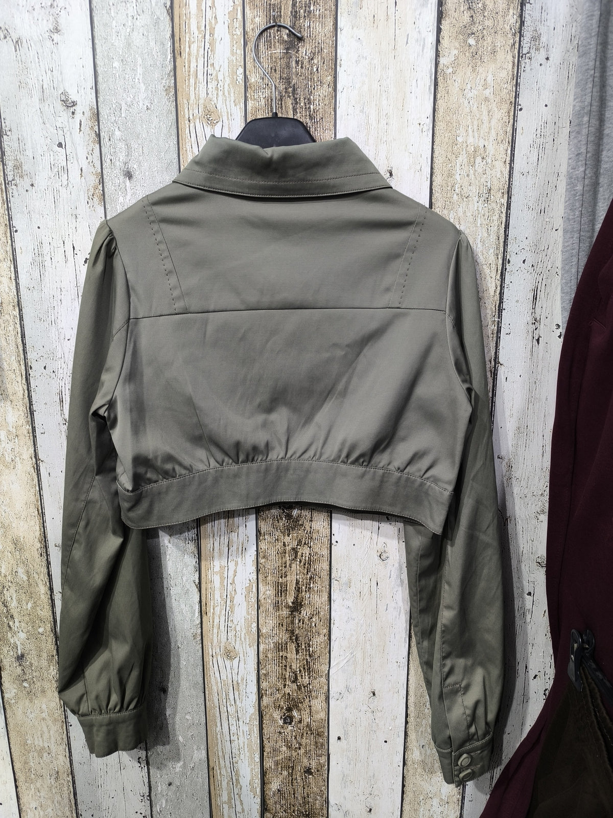 Giacca corta Betsey Johnson Colletto ampio Bottoni Verde oliva tendente al grigio Vintage Y2K (S) — foto 6