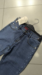 Jeans a gamba ampia Wrangler blu denim floreali strass Vintage Y2K donna (XS) — foto 4