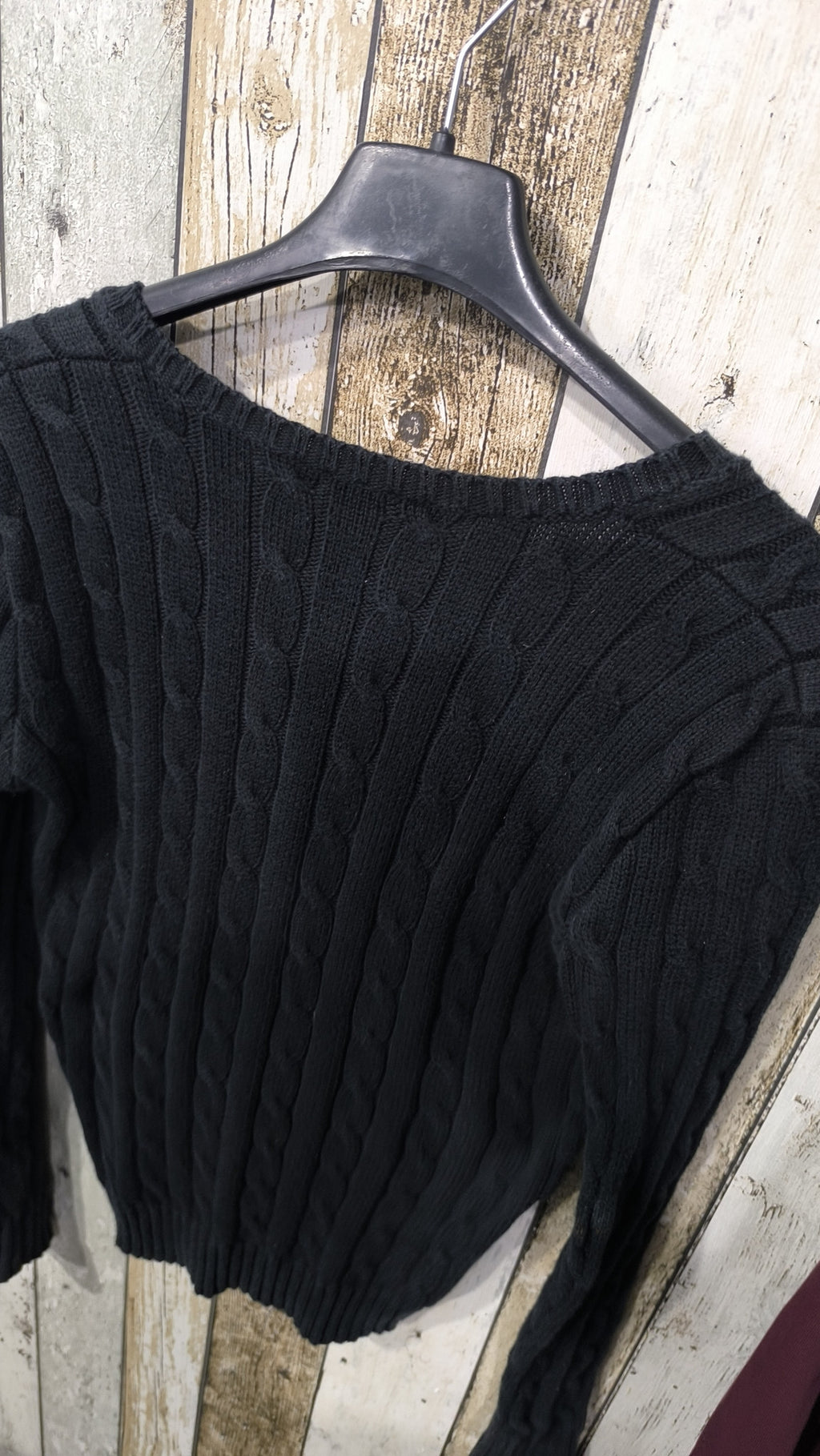 Maglione Polo Ralph Lauren Scollo a V Nero Trecce Logo Viola Vintage Y2K (XS) — foto 6