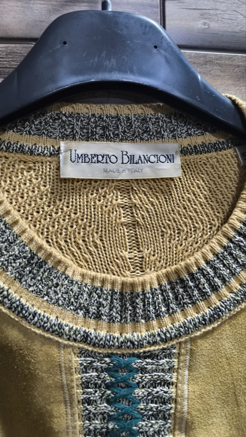 Maglione Umberto Bilancioni Vintage Y2K Giallo Ocra Verde Grigio (52) — foto 5