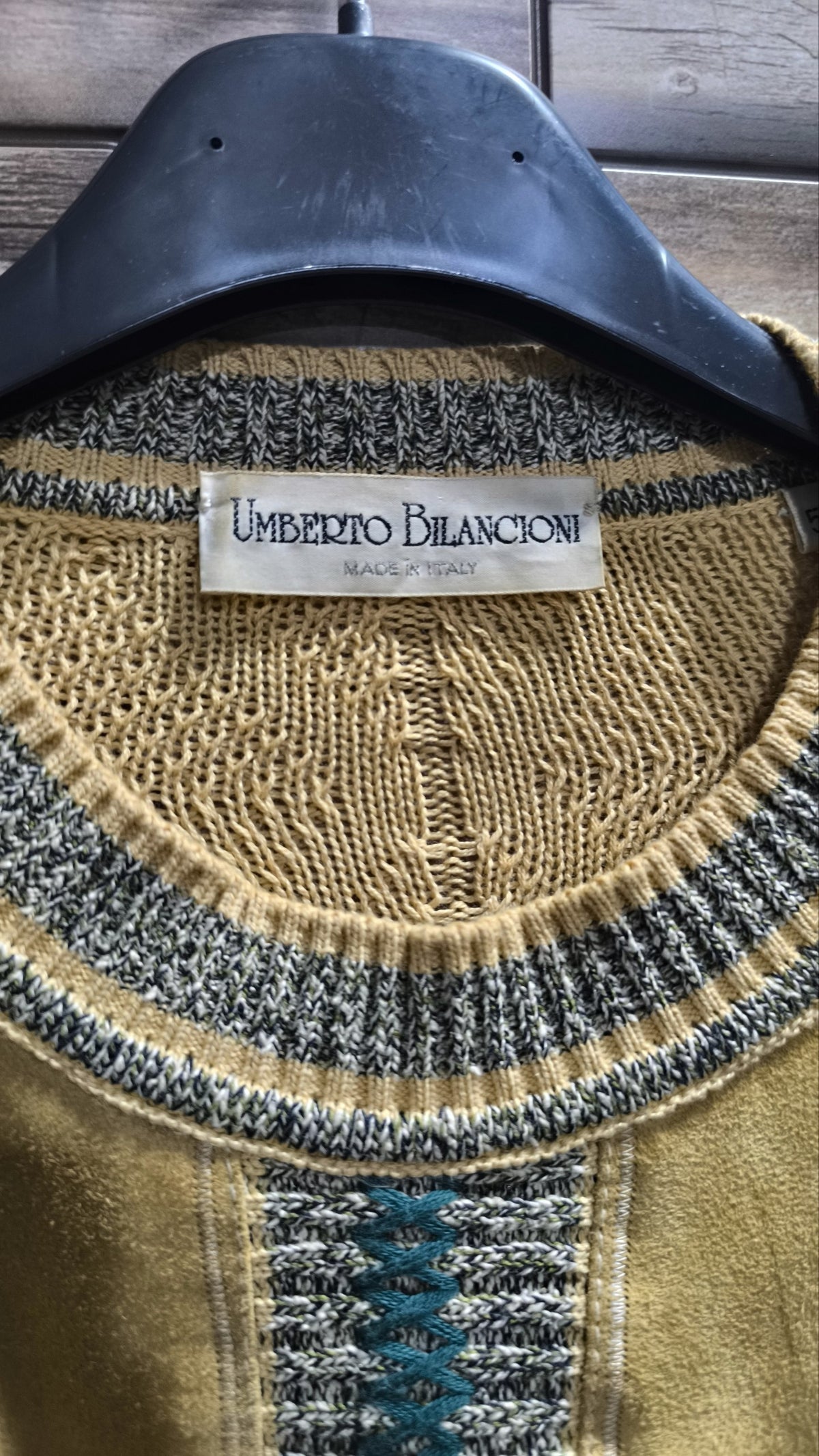 Maglione Umberto Bilancioni Vintage Y2K Giallo Ocra Verde Grigio (52) — foto 5