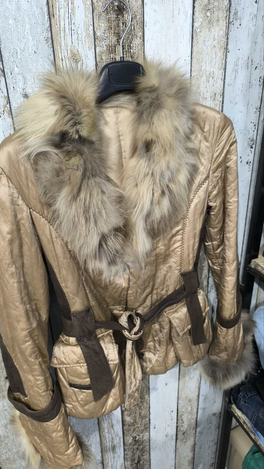 Giacca imbottita BRU MODE PARIS cintura e pelliccia Vintage Y2K (S) — foto 4