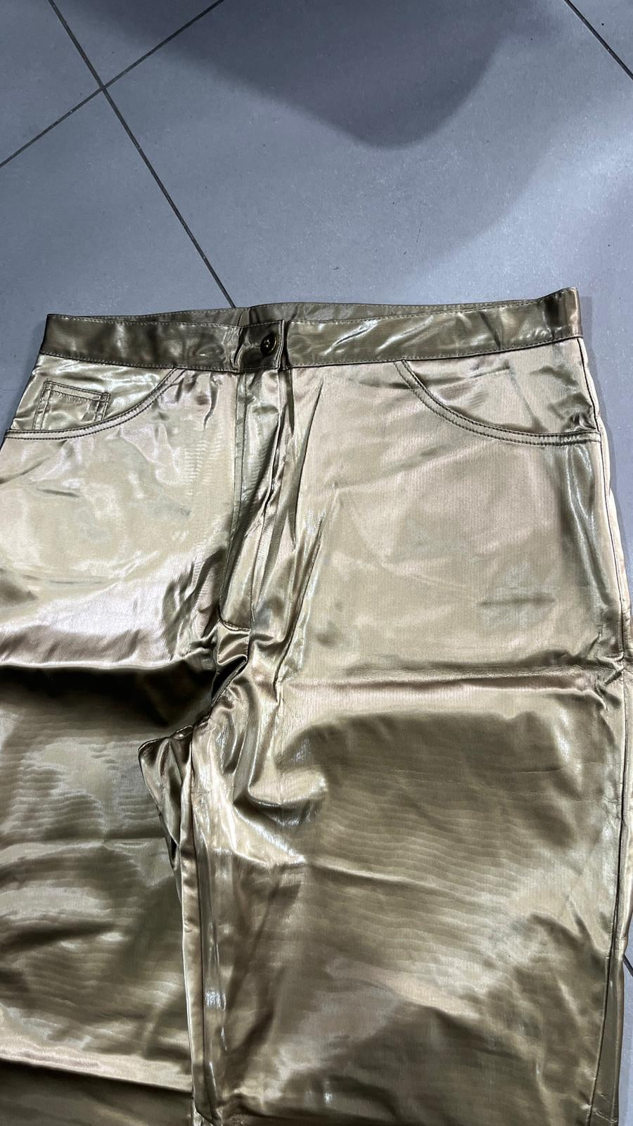 Pantaloni Gamba Dritta Effetto Metallizzato Oro Champagne Vintage Y2K (XS) — foto 3