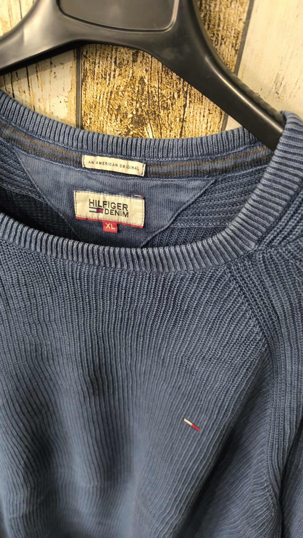 Maglione Girocollo Hilfiger Denim Coste Raglan Logo Ricamato Vintage Y2K (XL) — foto 4