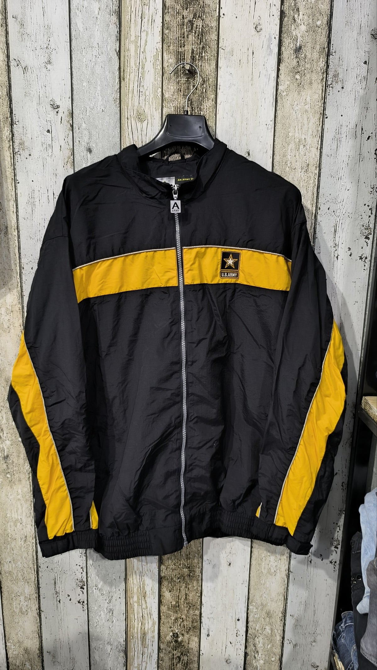 Giacca a vento con zip A Army Nero e giallo Vintage Y2K (M) — foto 3