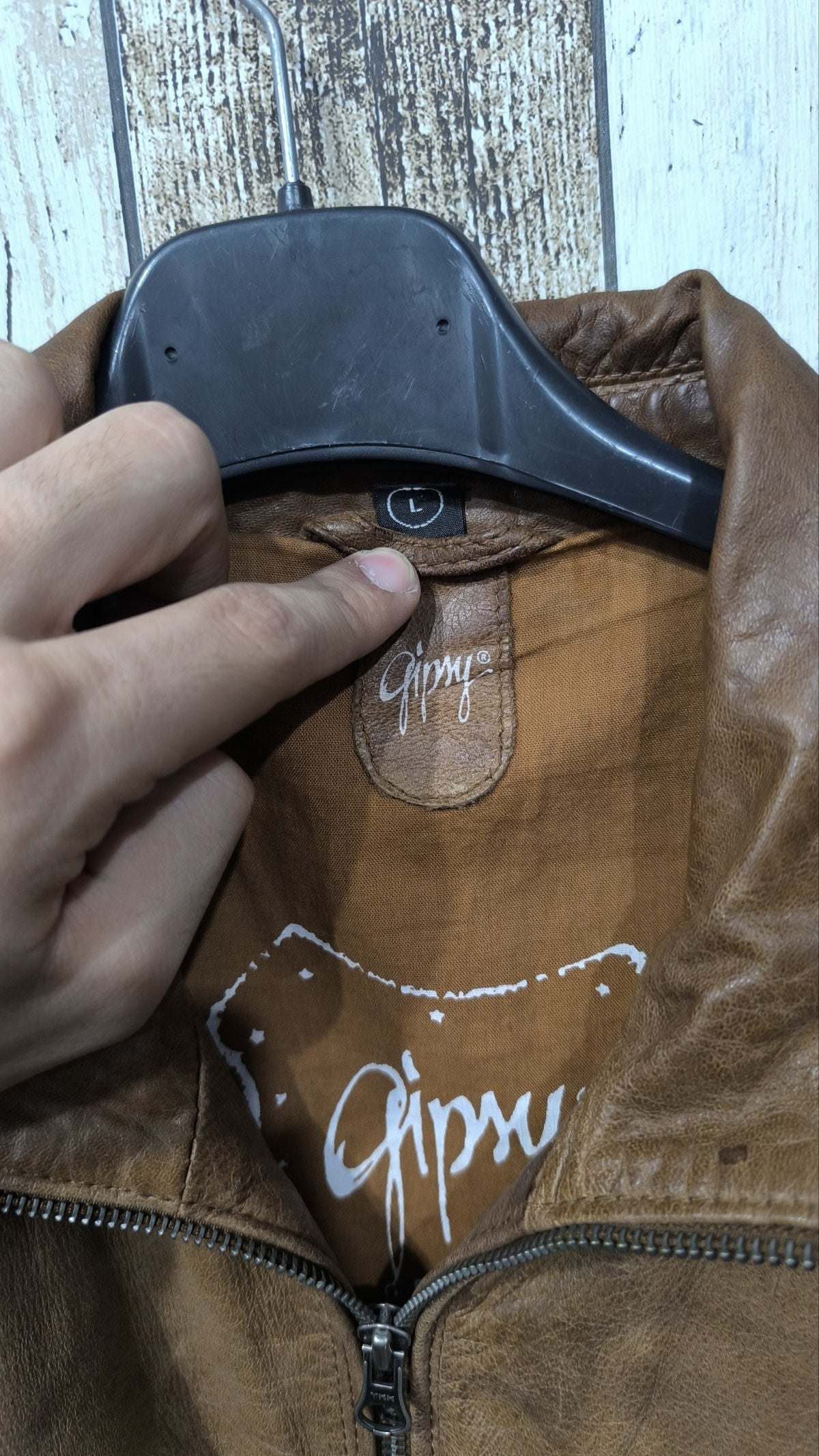 Giacca in pelle Gippy Marrone Colletto ampio Vintage Y2K (L) — foto 5