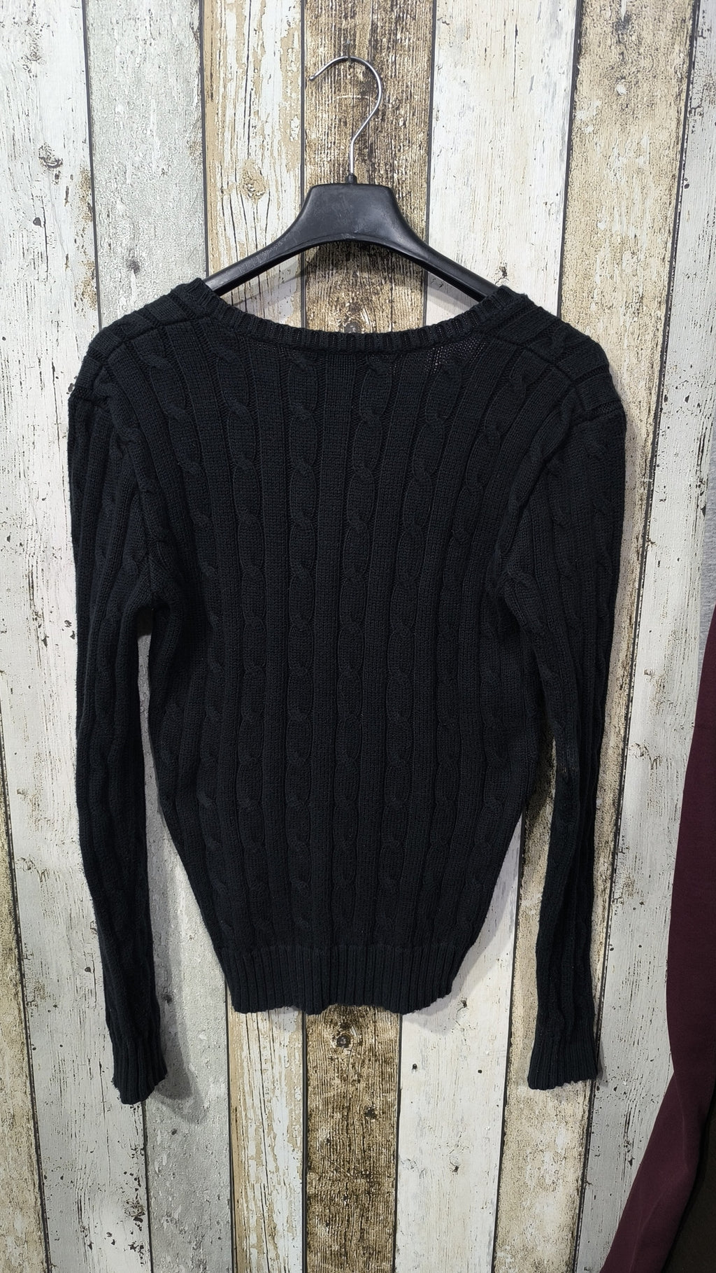 Maglione Polo Ralph Lauren Scollo a V Nero Trecce Logo Viola Vintage Y2K (XS) — foto 5