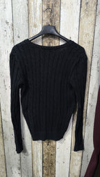 Maglione Polo Ralph Lauren Scollo a V Nero Trecce Logo Viola Vintage Y2K (XS) — foto 5