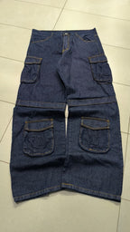 Pantaloni Cargo in Denim Blu Scuro Vintage Y2K (46) — foto 4
