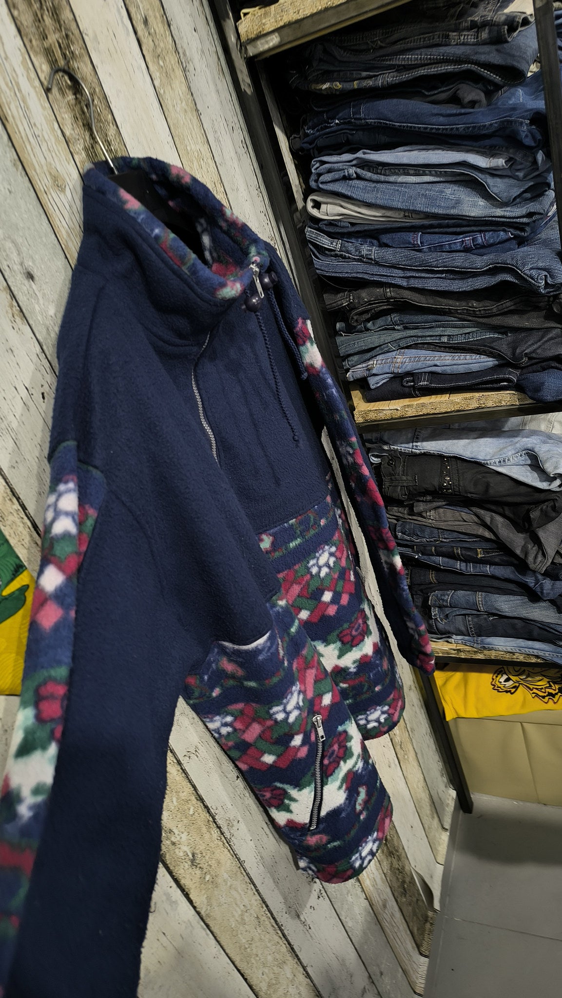 Pile Quarter Zip Marcel Clair Blu Navy Floreale Geometrico Vintage Y2K (S) — foto 4