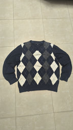 Maglione Tommy Hilfiger Scollo a V Argyle Blu navy Vintage Y2K (M) — foto 3