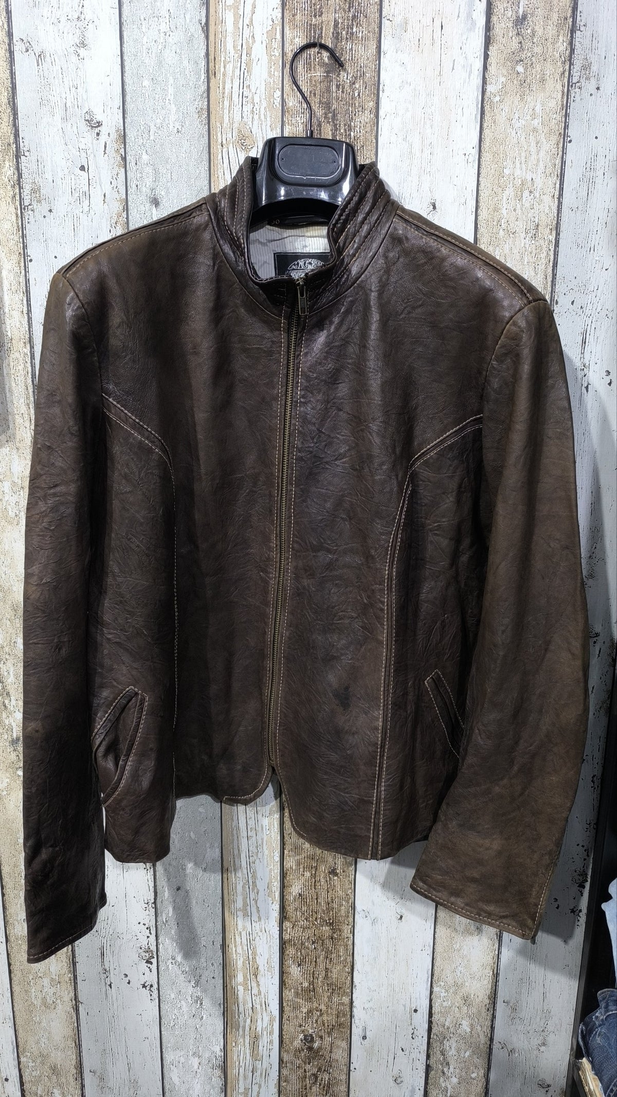 Giacca in similpelle The Sign of Quality marrone scuro, zip e collo alto Vintage Y2K (58) — foto 3