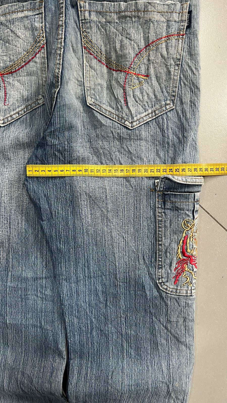 Jeans Cargo Cygress Blu Denim Lavato Tasche Applicate Vintage Y2K (2L) — foto 7