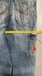 Jeans Cargo Cygress Blu Denim Lavato Tasche Applicate Vintage Y2K (2L) — foto 7