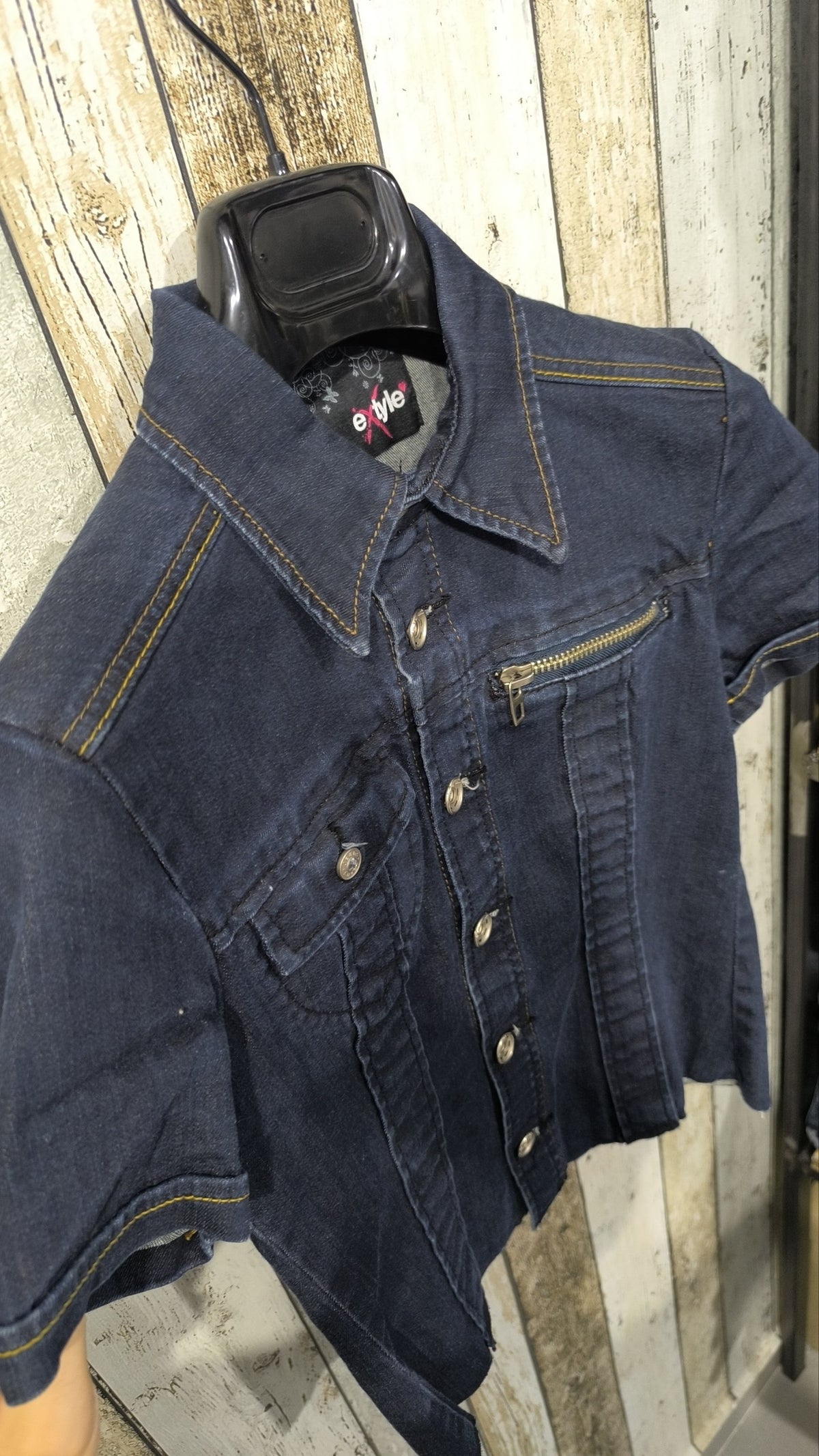 Camicia in denim èxtyle maniche corte Vintage Y2K donna (S) — foto 4