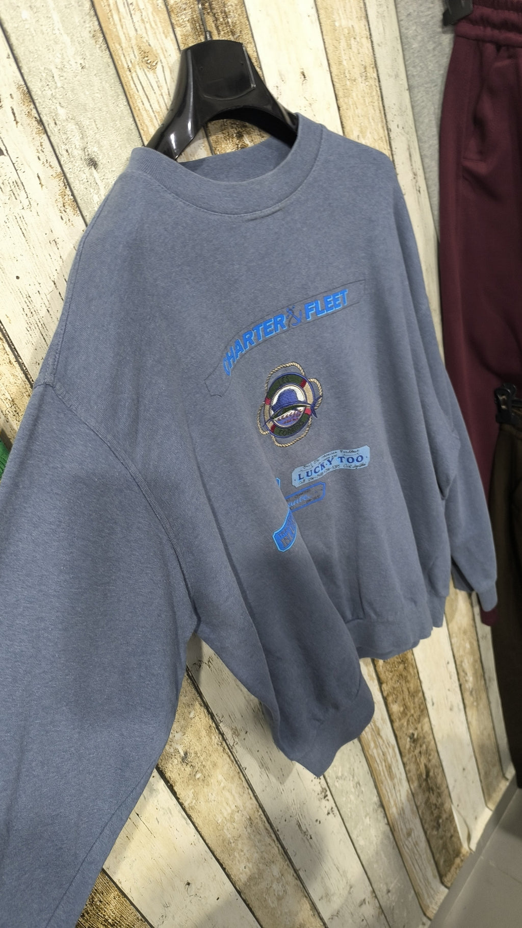 Felpa Les Copains Girocollo Blu Grigio Grafica Ricami Vintage Y2K (L) — foto 4