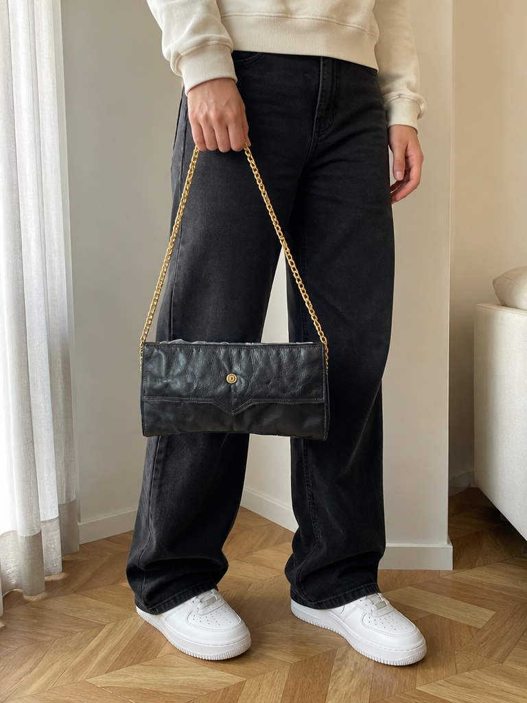 Borsa Clutch a Tracolla Catena Dorata Nero Vintage Y2K — foto 1