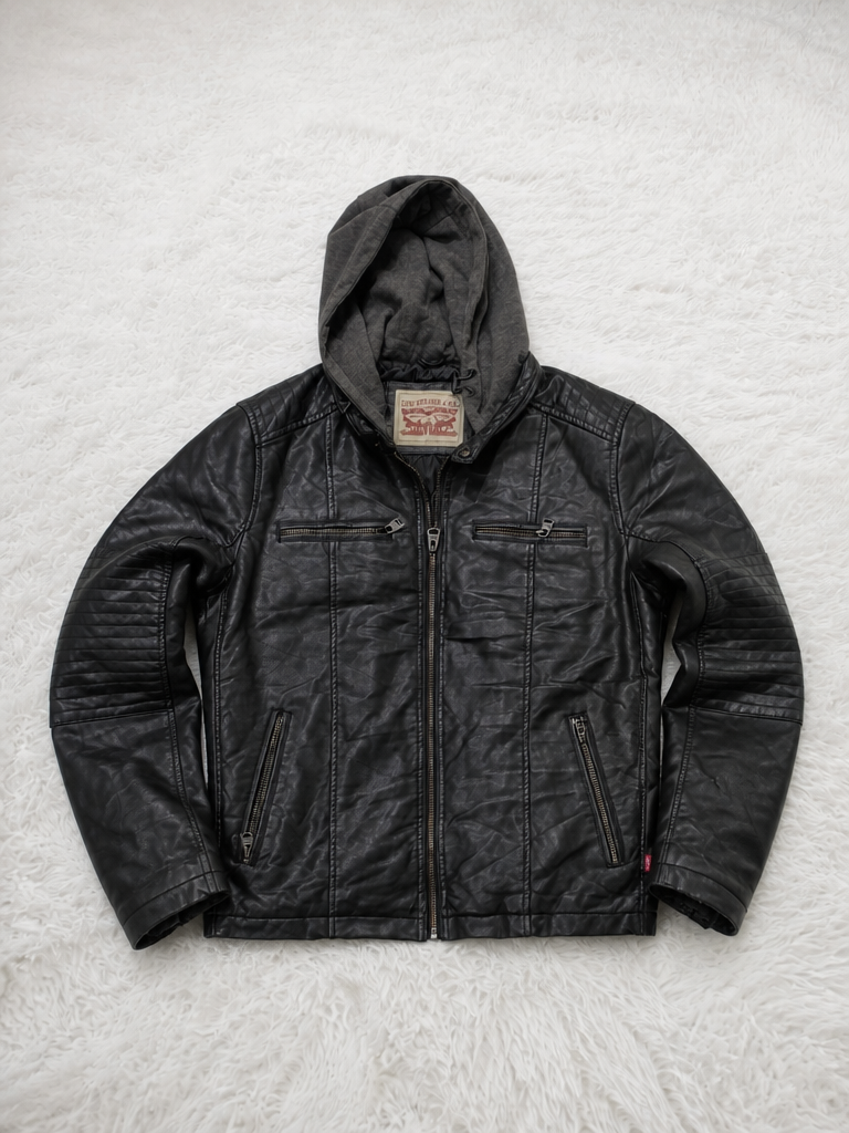 Giacca in pelle con cappuccio Levi Strauss & Co. Vintage Y2K Nera (M) — foto 1