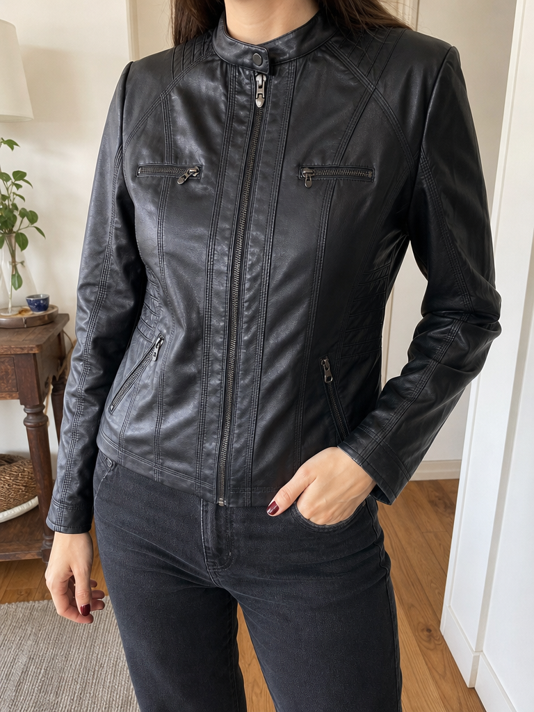 Giacca in similpelle con zip nera Vintage Y2K (S) — foto 1