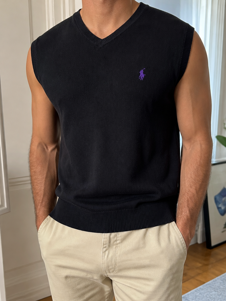 Gilet in maglia Polo by Ralph Lauren Scollo a V Logo viola Vintage Y2K (L) — foto 1