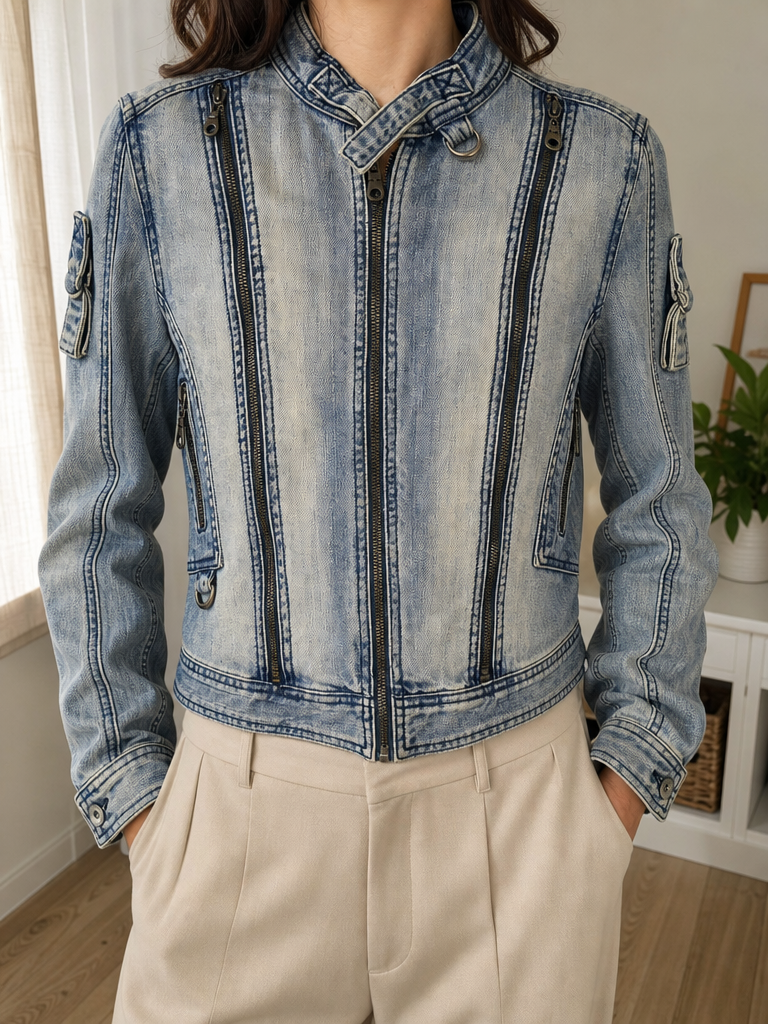 Giacca denim Farfal Lina Ricamo DIVA Blu slavato Vintage Y2K Donna (L) — foto 1