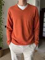 Maglione Tommy Hilfiger scollo a V arancione ruggine Vintage Y2K (M) — foto 1