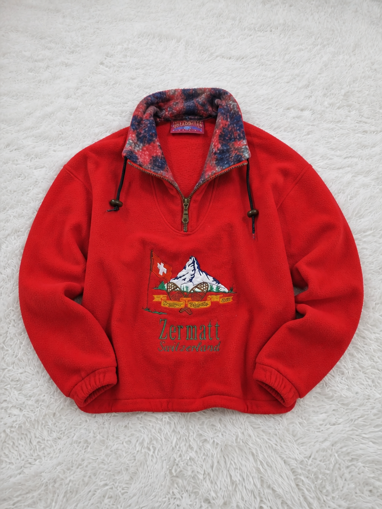 Pile Girardelli Quarter Zip Rosso Ricamo Zermatt Vintage Y2K (M) — foto 1