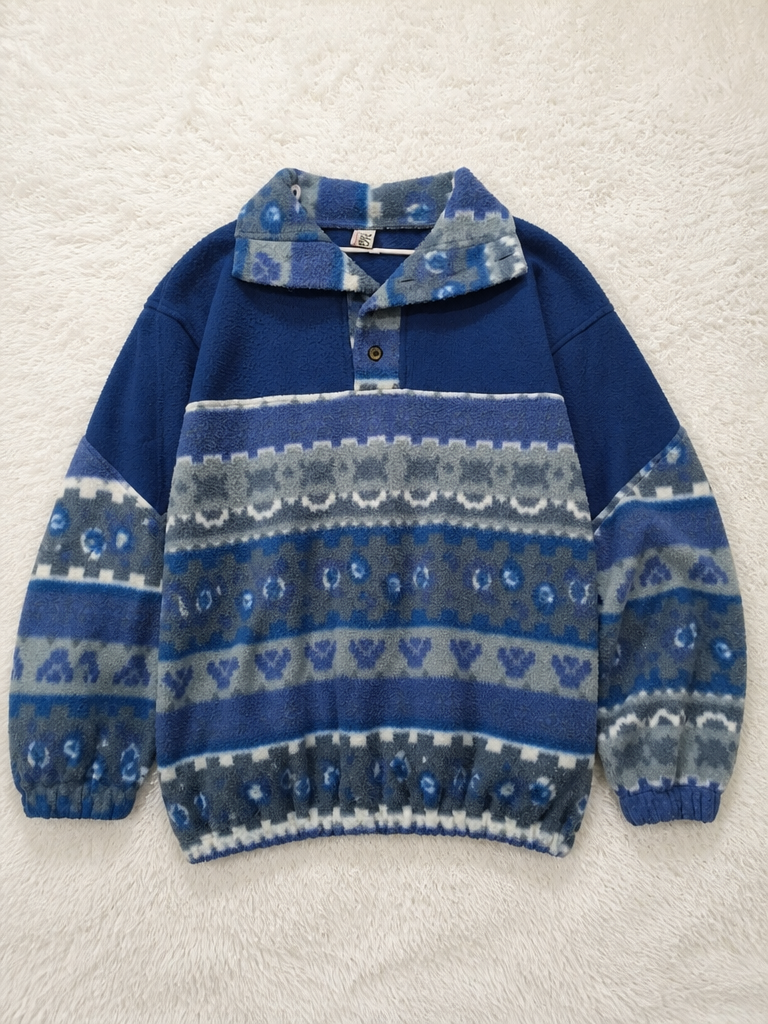 Maglia in pile Blu Fantasia Geometrica Vintage Y2K (L) — foto 1