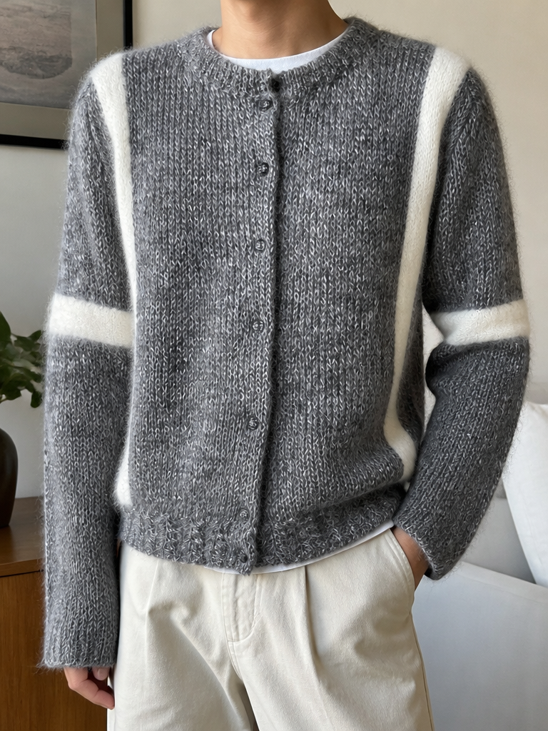 Cardigan Valentino Bande Bianche Grigio Mélange Vintage Y2K (S) — foto 1