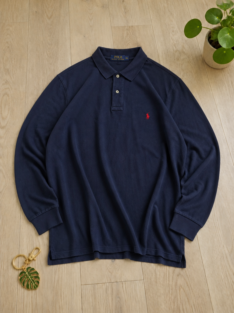 Polo con bottoni maniche lunghe Polo Ralph Lauren Blu Navy Vintage Y2K (XXL) — foto 1