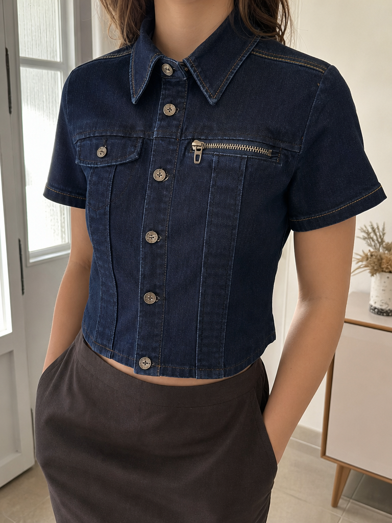 Camicia in denim èxtyle maniche corte Vintage Y2K donna (S) — foto 1