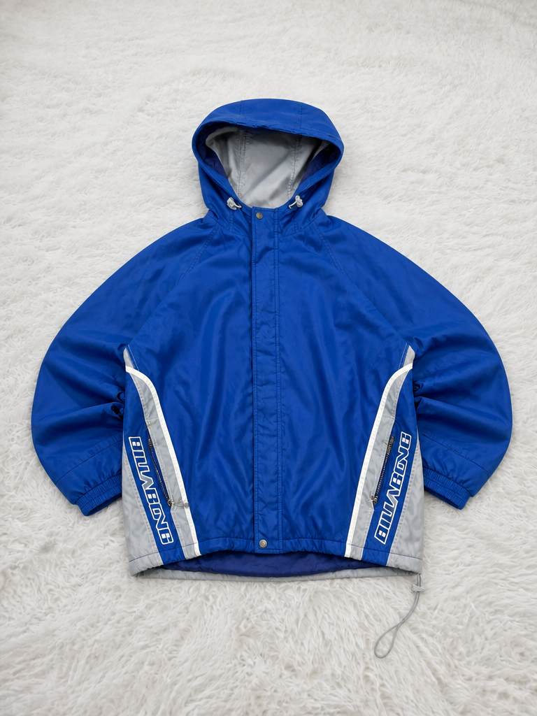 Giacca a vento Billabong Cappuccio Zip Blu Royal Inserti Grigi Bianchi Vintage Y2K (L) — foto 1