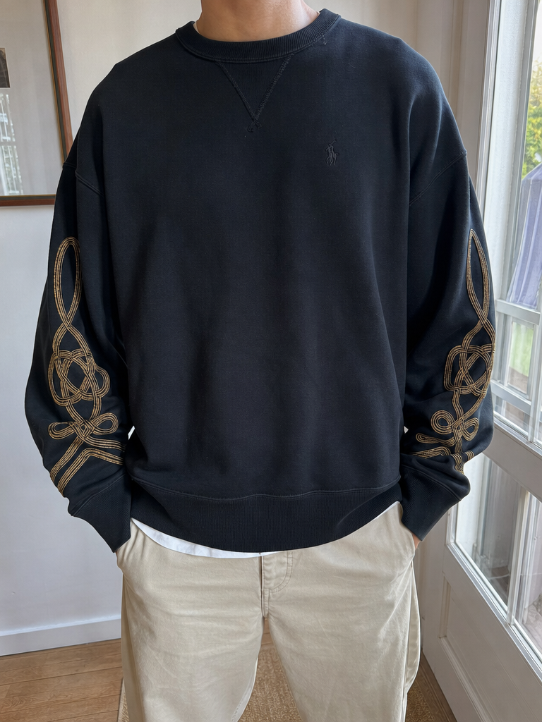 Felpa girocollo Polo Ralph Lauren Nera Ricamo tono su tono Vintage Y2K (S) — foto 1