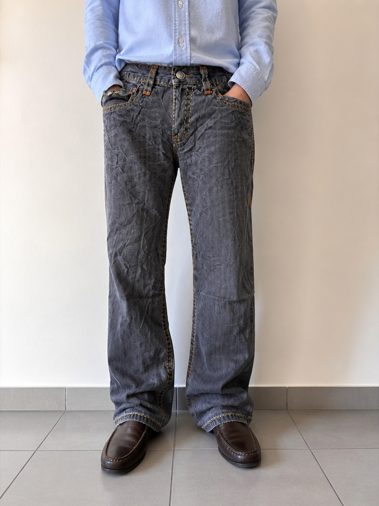 True Religion Jeans Grigio Scuro Cuciture Multicolor Vintage Y2K (L) — foto 2