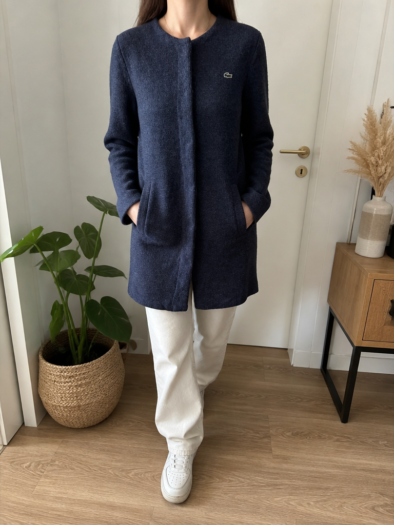 Cappotto Lacoste lungo in maglia blu scuro mélange Vintage Y2K (34) — foto 1